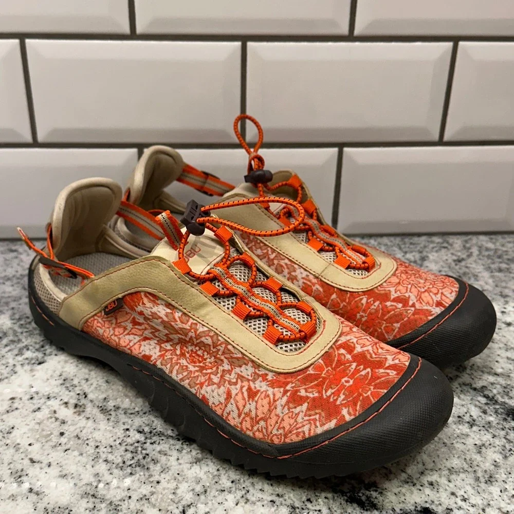 JBU Women 10 Robin Encore Water Shoes Orange Floral Bungee Trail Hybrid Sandal
